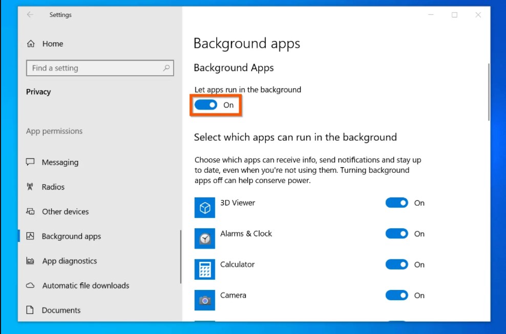 Background Apps settings