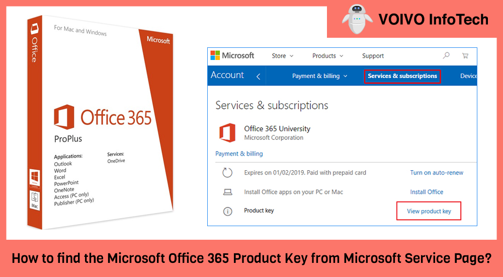 How to find the Microsoft Office 365 Product Key from Microsoft Service Page?
