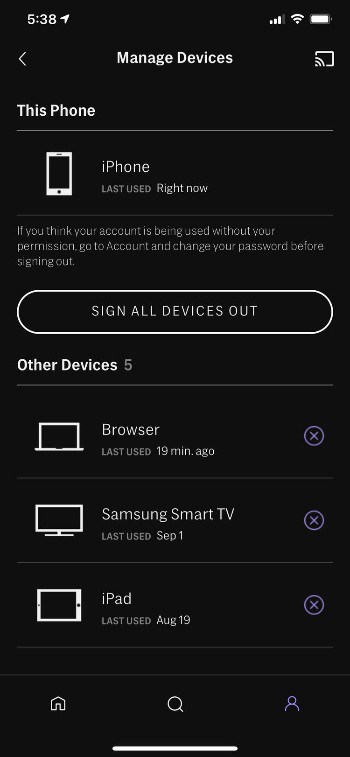 select the Sign All Devices Out option
