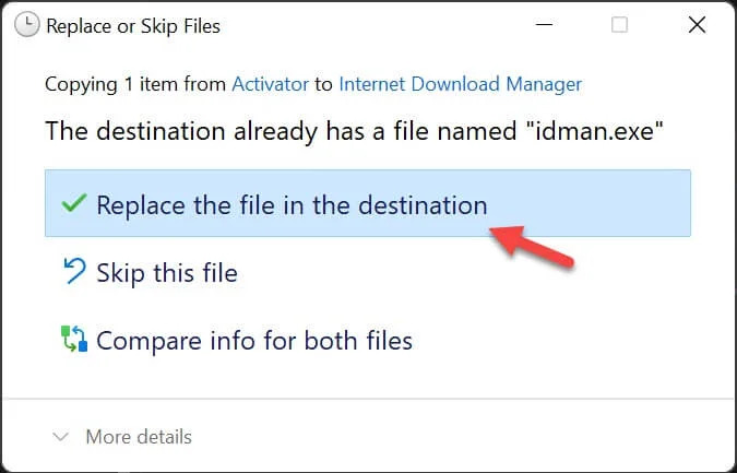 Choose Replace The File In The Destination