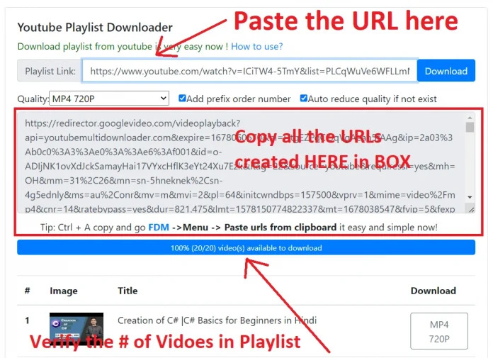 paste the YouTube Playlist URL