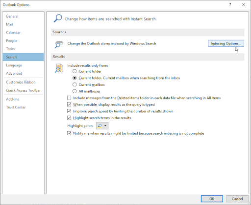 Indexing Options